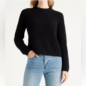 QUINCE 100% Organic Cotton Fisherman Crew Sweater black  NWT Size Medium